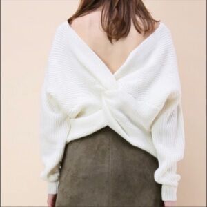 ChicWish White Twisted Back Crop Sweater